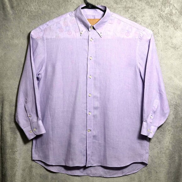 Canali Dress Shirt Mens XL Purple Linen Long Sleeve Button Down Made in Italy - Picture 1 of 15